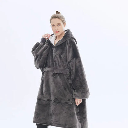 USB Heated Oversized Wearable Blanket Hoodie Ultra Soft Flannel & Wool (Unisex)