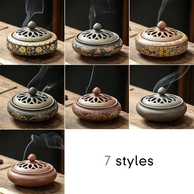 Ceramic Lotus Incense Burner with Enamel Finish