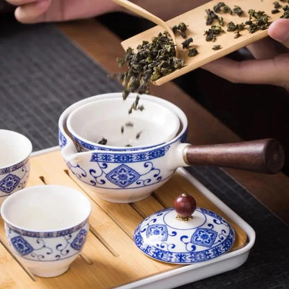 Ceramic Rotating Teapot Set with Spill-Free Pouring