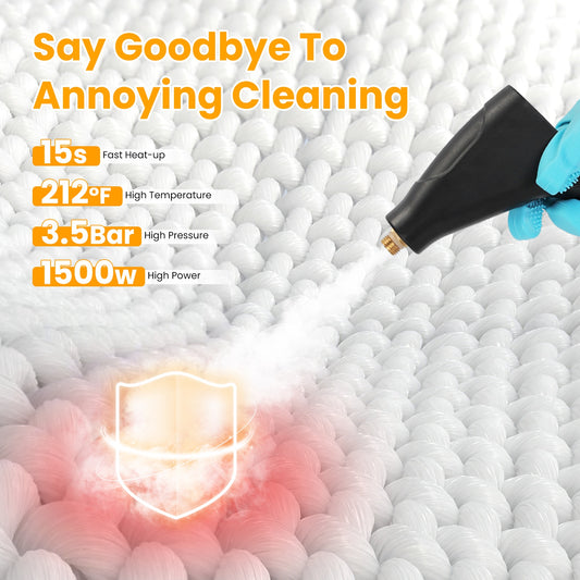 1500W Handheld High Temperature And Pressure Steamer Cleaner With 1200ML Tank 8 Accessories 6 Steam Levels Digital Display Handle Control For Dirt Grease Grout Tile Floor Couch Car