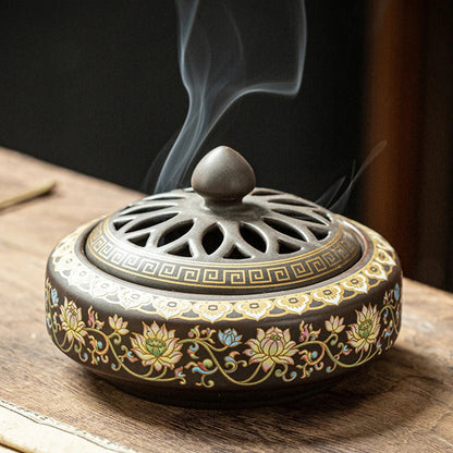 Ceramic Lotus Incense Burner with Enamel Finish