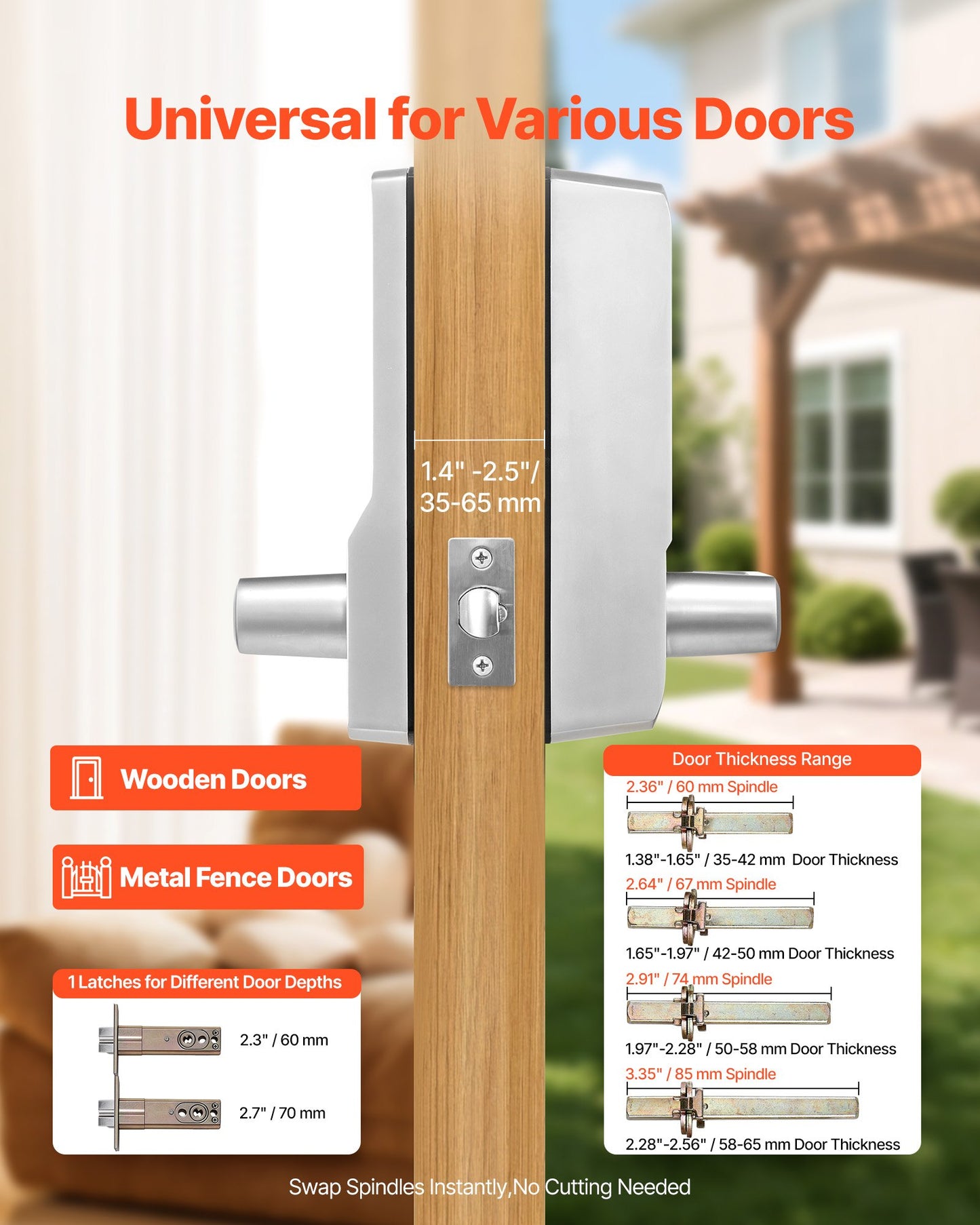 Mechanical Keyless Entry Door Lock, 2.0 Code Upgrade, 5 Digits Code, Single-Sided Push Button Combination Keypad Door Lock With Handle, Auto Locking, For Garden Gates, Indoor Or Outdoor, Silver