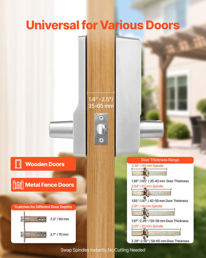 Mechanical Keyless Entry Door Lock, 2.0 Code Upgrade, 5 Digits Code, Single-Sided Push Button Combination Keypad Door Lock With Handle, Auto Locking, For Garden Gates, Indoor Or Outdoor, Silver
