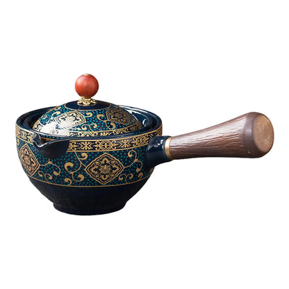Ceramic Rotating Teapot Set with Spill-Free Pouring