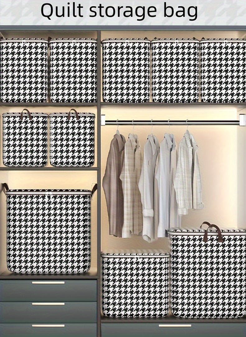 3pcs Mixed Set,100L 140L 180L,Stylish Foldable Zippered Storage Bags, Travel Organizer,Large Capacity, Portable, Moisture-Proof Non-Woven Fabric Solution, Houndstooth Print