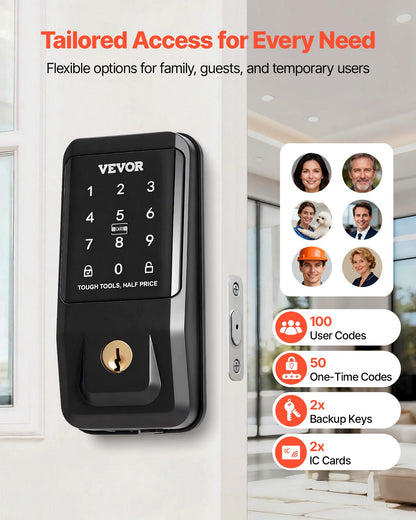 Keyless Entry Door Lock, Touchpad Electronic Deadbolt With IC Card, Customizable User Codes, Keyed Entry, Auto Lock, Anti-Peeking Password, Backlit, Easy Installation, For Home, Matte Black