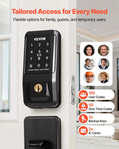 Keyless Entry Door Lock With Handle Set, Touchpad Electronic Deadbolt With IC Card, Customizable User Codes, Keyed Entry, Auto Lock, Anti-Peeking Password, Backlit, For Home, Matte Black