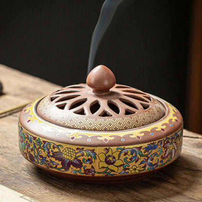 Ceramic Lotus Incense Burner with Enamel Finish