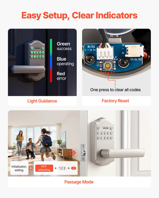 Keyless Entry Door Lock With Handle, Electronic Lever Door Handle With Keypad, Customizable User Codes, Keyed Entry, Auto Lock, Anti-Peeking Password, Backlit Keypad, For Home, Satin Nickel