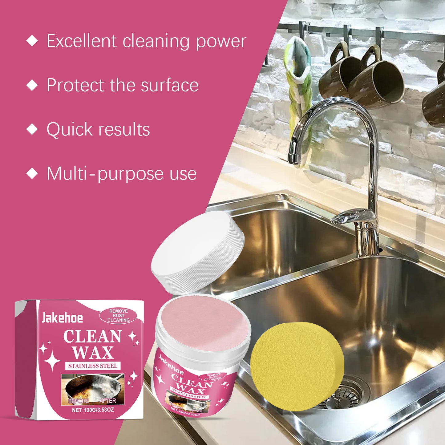 Jakehoe Kitchen Stainless Steel Cleaning Paste, Multi-functional Cleaning Paste For Polishing And Cleaning Stains On Cookware Bottoms