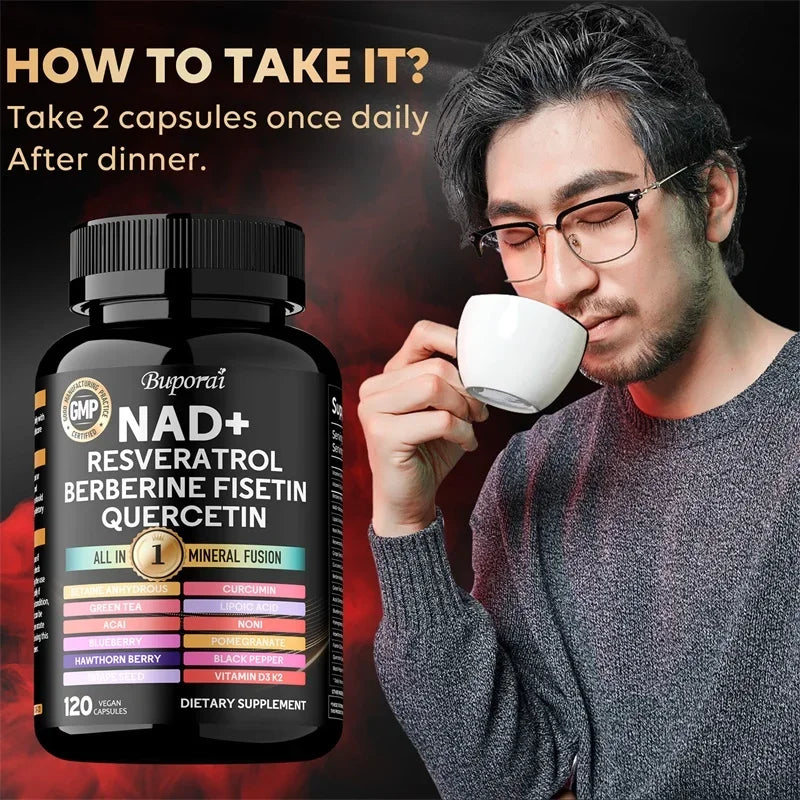 NAD Resveratrol Berberine - Promotes Cardiovascular Health, Endurance, Cellular Health, and Supports Circulatory Function