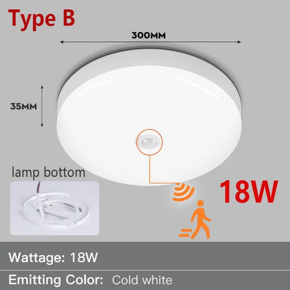 Motion Sensor Ceiling Light Modern Smart Sensor LED Lamp Human Infrared Sensing Lamp Indoor for Garage Corridor Lighting Fixture