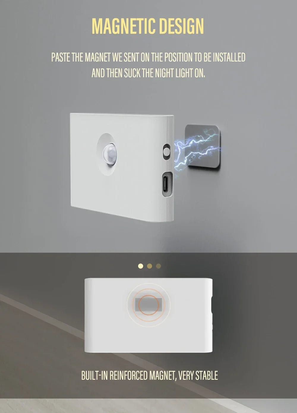 Motion Sensor LED Night Light Rechargeable Human Body Induction Wall Light Bedroom Corridor Cabinet Lamp 2 Sides Luminescence