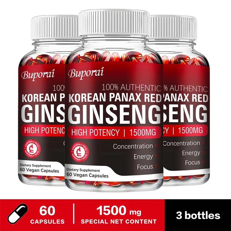 Korean Red Panax Ginseng Supplement - Increases Energy, Strength, Vitality, Performance and Focus