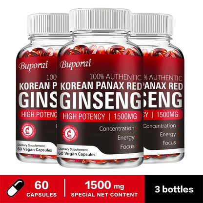 Korean Red Panax Ginseng Supplement - Increases Energy, Strength, Vitality, Performance and Focus