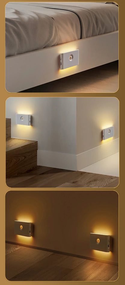 Motion Sensor LED Night Light Rechargeable Human Body Induction Wall Light Bedroom Corridor Cabinet Lamp 2 Sides Luminescence