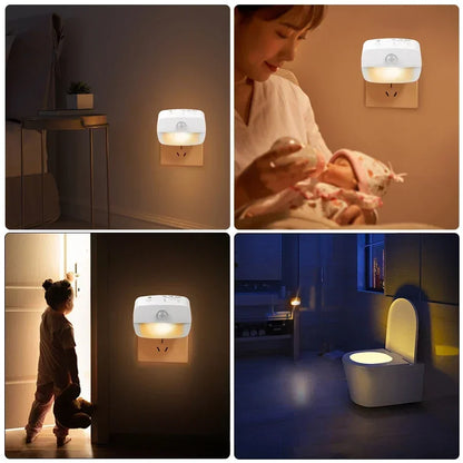 Motion Sensor Light LED Night Lights EU US Plug Lamps PIR Human Induction Lamp Nightlights For Bedroom Decor Hallway Stairs Lamp