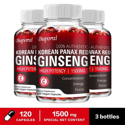 Korean Red Panax Ginseng Supplement - Increases Energy, Strength, Vitality, Performance and Focus