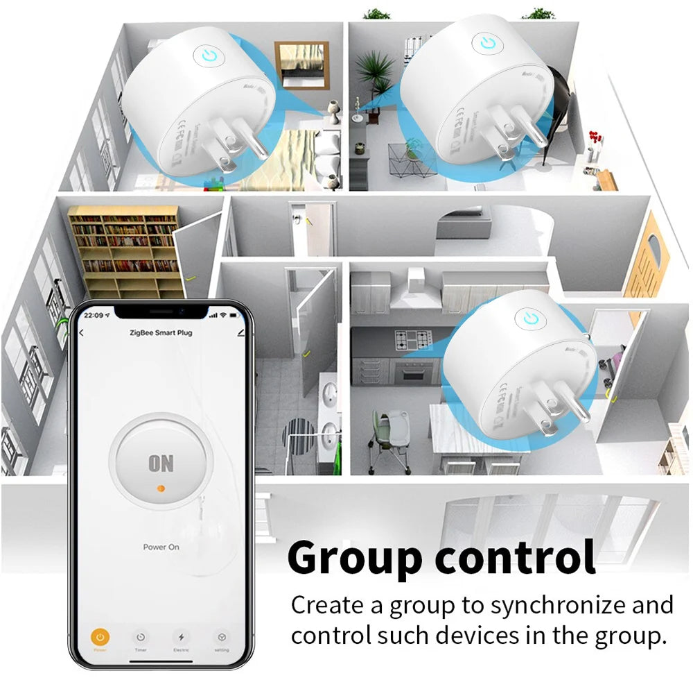 16A Tuya Smart WiFi/Zigbee Socket US Plug With Power Monitoring Timing Function WiFi Outlets Works With Alexa Home Assistant Z2M