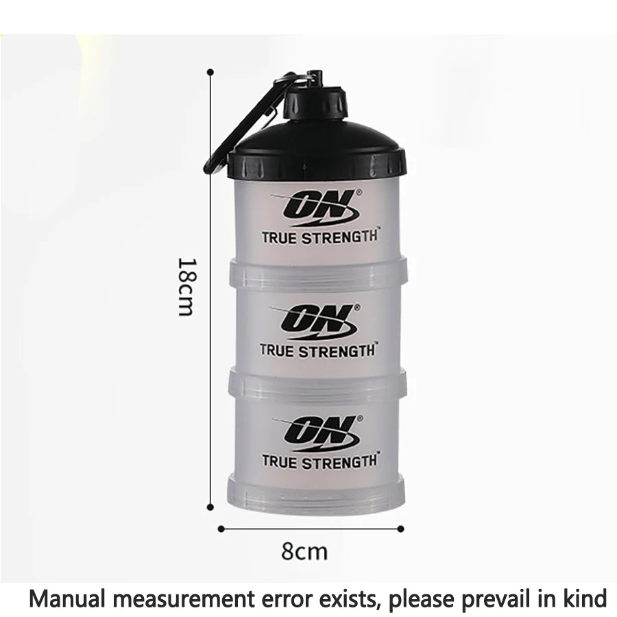 3 Tier Portable Protein Powder Box Fitness Supplement Bottle Funnel Powder Box Handle Layered Storage Pill Box Snack Jar