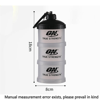 3 Tier Portable Protein Powder Box Fitness Supplement Bottle Funnel Powder Box Handle Layered Storage Pill Box Snack Jar