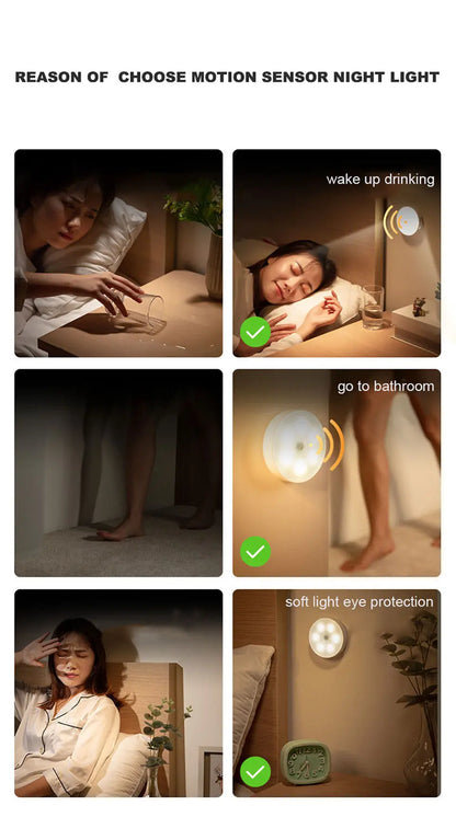 Motion Sensor Light Bedroom Night Light Room Decor USB LED Lamp Rechargeable Home Decoration Lights For Stairs Hallway Closet