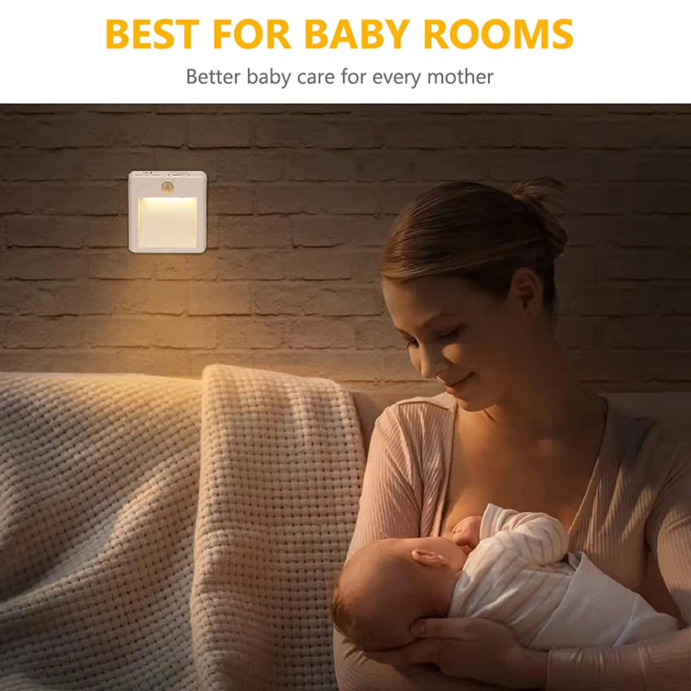 Motion Sensor Night Lights with US EU UK AU Plug Dimmable LED Warm White Ambient Light 2 in 1 Bedroom Living Room Toilet Stairs