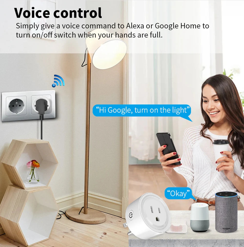 16A Tuya Smart WiFi/Zigbee Socket US Plug With Power Monitoring Timing Function WiFi Outlets Works With Alexa Home Assistant Z2M