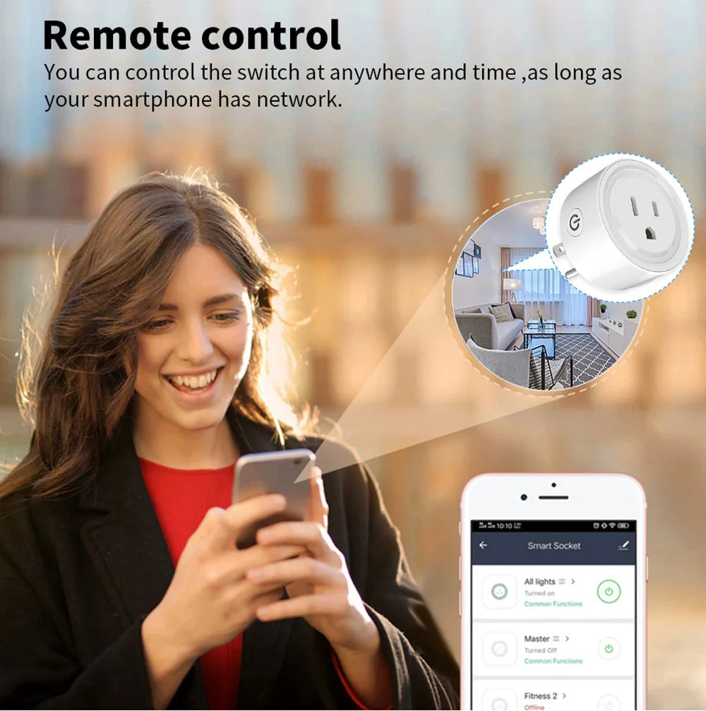 Smart Plug Zigbee/WiFi Socket US Plug 16A With Power Monitor Timing Function APP Control Smart Home Automation Works With Alexa