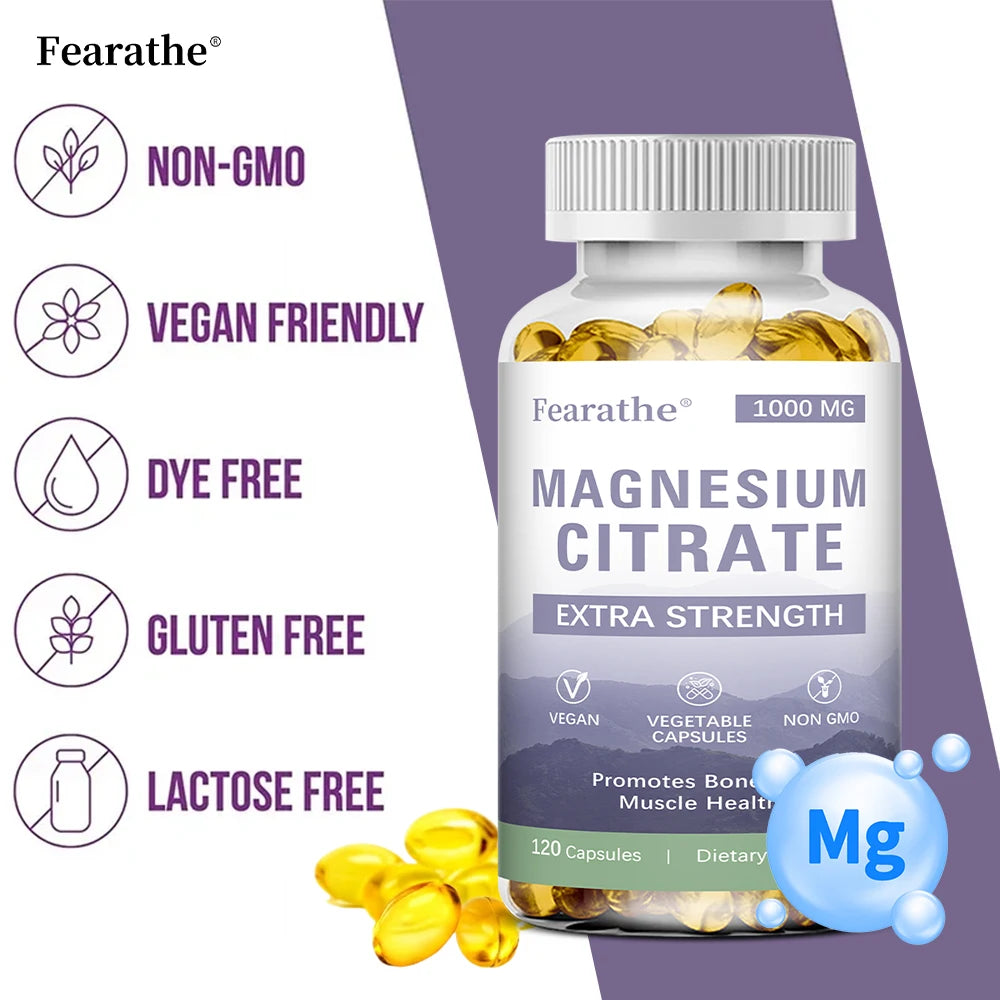 Magnesium Citrate 1000 Mg-Dietary Supplement To Promote Muscle Relaxation, Support Nervous System, Bone and Heart - 120 Capsules