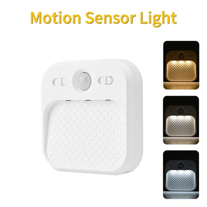 Motion Sensor LED Night Light White Mini Magnetic Removable Tri-colour Adjustable Bedroom Staircase Wardrobe Cabinet Lighting