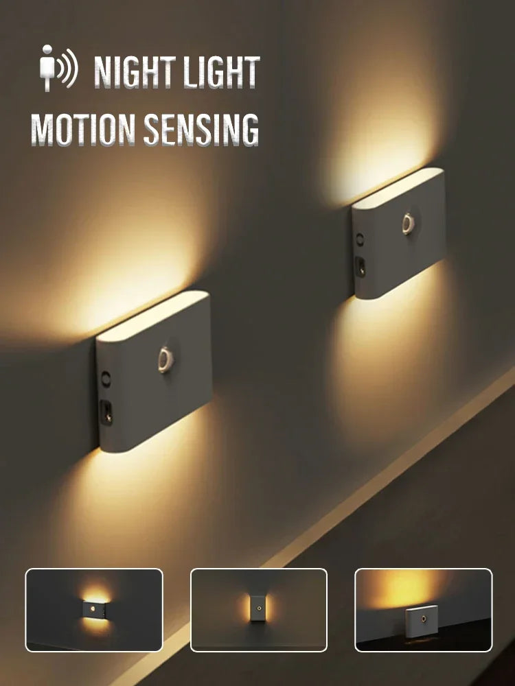 Motion Sensor LED Night Light Rechargeable Human Body Induction Wall Light Bedroom Corridor Cabinet Lamp 2 Sides Luminescence