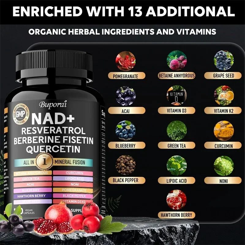 NAD Resveratrol Berberine - Promotes Cardiovascular Health, Endurance, Cellular Health, and Supports Circulatory Function