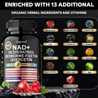NAD Resveratrol Berberine - Promotes Cardiovascular Health, Endurance, Cellular Health, and Supports Circulatory Function