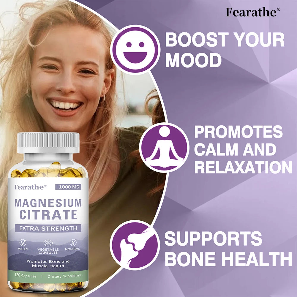 Magnesium Citrate 1000 Mg-Dietary Supplement To Promote Muscle Relaxation, Support Nervous System, Bone and Heart - 120 Capsules