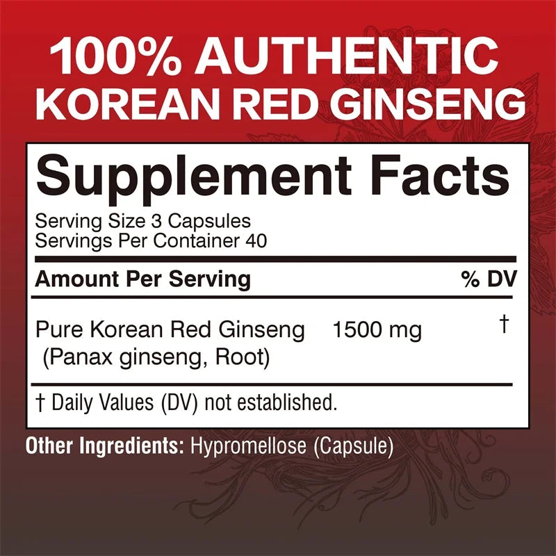 Korean Red Panax Ginseng Supplement - Increases Energy, Strength, Vitality, Performance and Focus