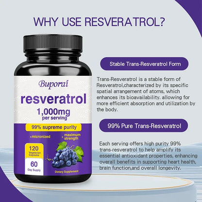 Resveratrol Supplement - Anti-Aging, Cardiovascular & Joint Support, Skin Health