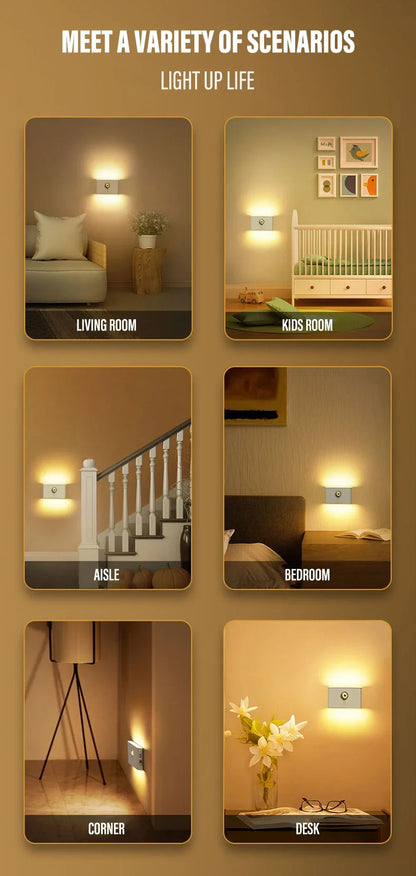 Motion Sensor LED Night Light Rechargeable Human Body Induction Wall Light Bedroom Corridor Cabinet Lamp 2 Sides Luminescence