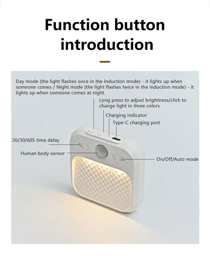 Motion Sensor LED Night Light White Mini Magnetic Removable Tri-colour Adjustable Bedroom Staircase Wardrobe Cabinet Lighting