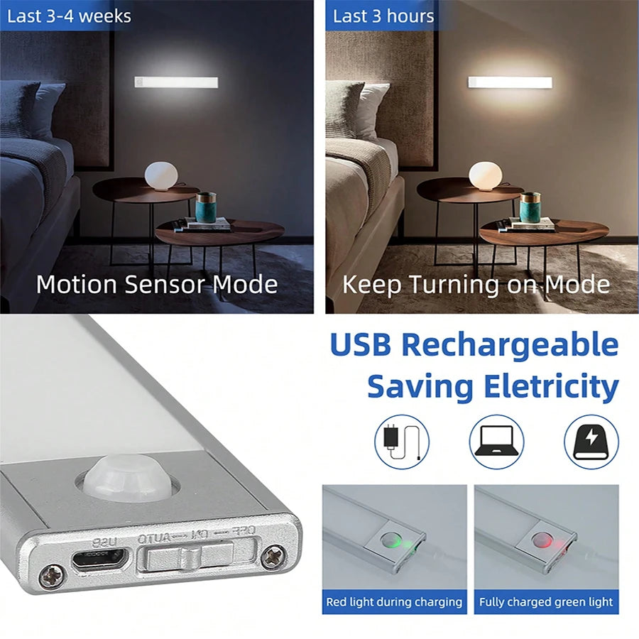 Motion Sensor Light Dimmable USB Rechargeable Lamp 3 Colors Night Light Cabinet Light Bedside Lamps  Battery Lamp LED Light Fixt