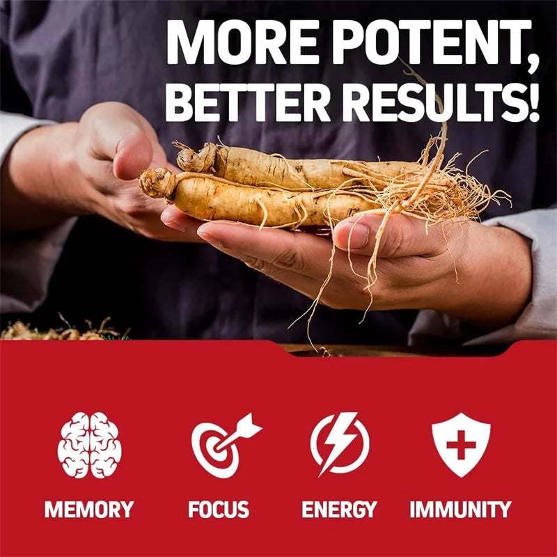 Korean Red Panax Ginseng Supplement - Increases Energy, Strength, Vitality, Performance and Focus