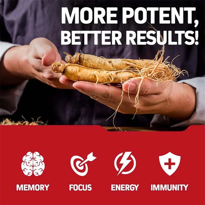 Korean Red Panax Ginseng Supplement - Increases Energy, Strength, Vitality, Performance and Focus