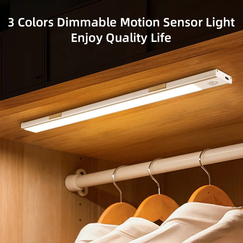 Motion Sensor Cabinet Lights Dimmable LED Night Light Wireless USB Rechargeable Led Tube Light for Wardrobe 3Colors Night Lamp