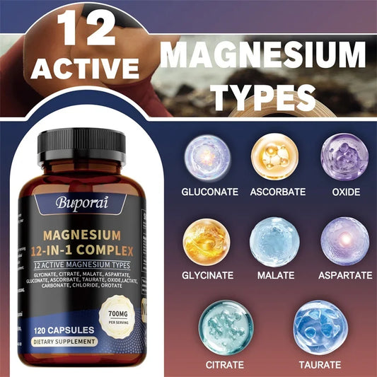 Magnesium Complex Capsules - Bone & Heart Health Supplement, Glycine, Citrate, Malate, Aspartate, Gluconate, Ascorbate, Taurine