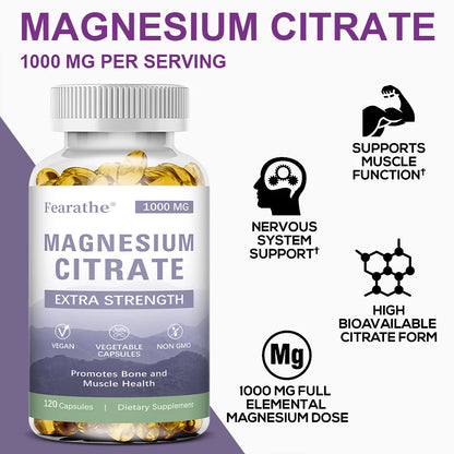Magnesium Citrate 1000 Mg-Dietary Supplement To Promote Muscle Relaxation, Support Nervous System, Bone and Heart - 120 Capsules