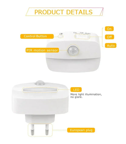 Motion Sensor Light LED Night Lights EU US Plug Lamps PIR Human Induction Lamp Nightlights For Bedroom Decor Hallway Stairs Lamp