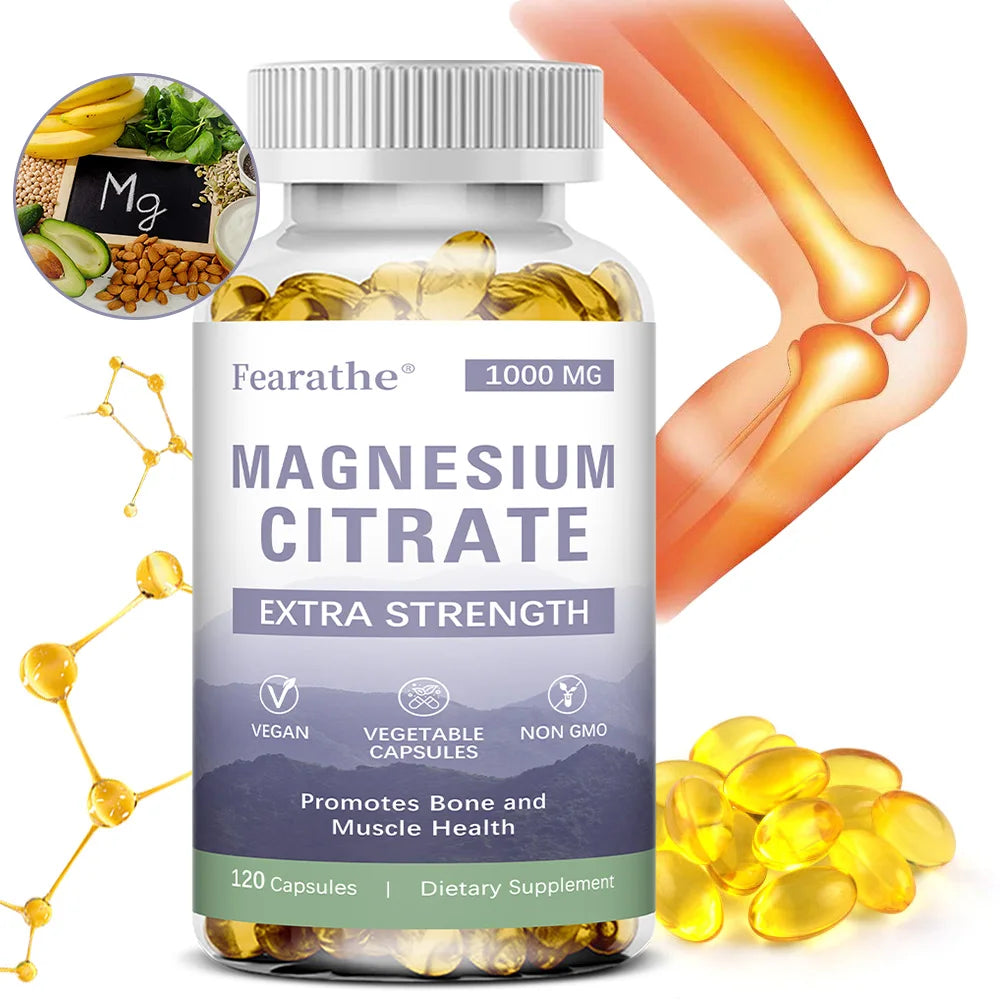 Magnesium Citrate 1000 Mg-Dietary Supplement To Promote Muscle Relaxation, Support Nervous System, Bone and Heart - 120 Capsules