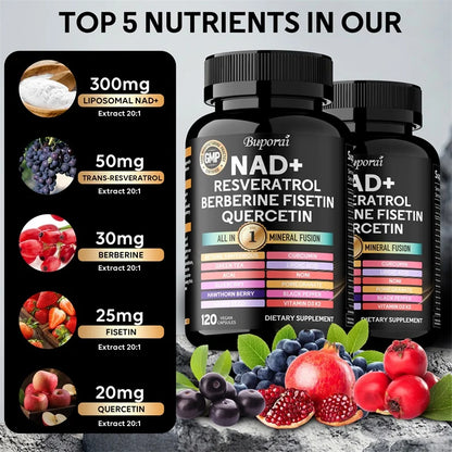 NAD Resveratrol Berberine - Promotes Cardiovascular Health, Endurance, Cellular Health, and Supports Circulatory Function