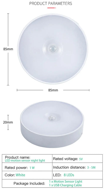 Motion Sensor Light Bedroom Night Light Room Decor USB LED Lamp Rechargeable Home Decoration Lights For Stairs Hallway Closet