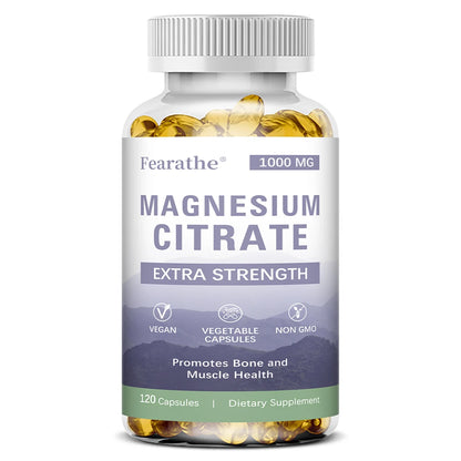 Magnesium Citrate 1000 Mg-Dietary Supplement To Promote Muscle Relaxation, Support Nervous System, Bone and Heart - 120 Capsules